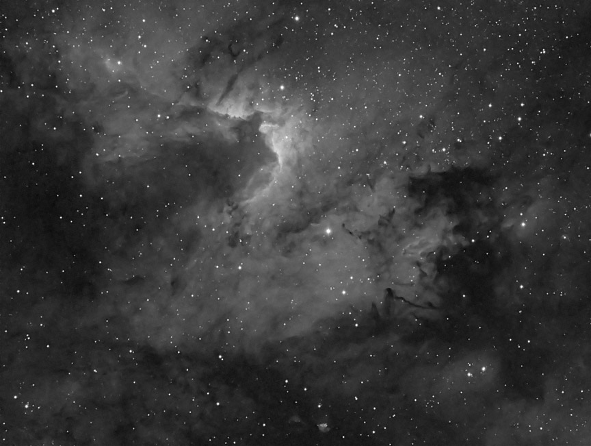 Cave Nebula in narrowband hydrogen-alpha light.